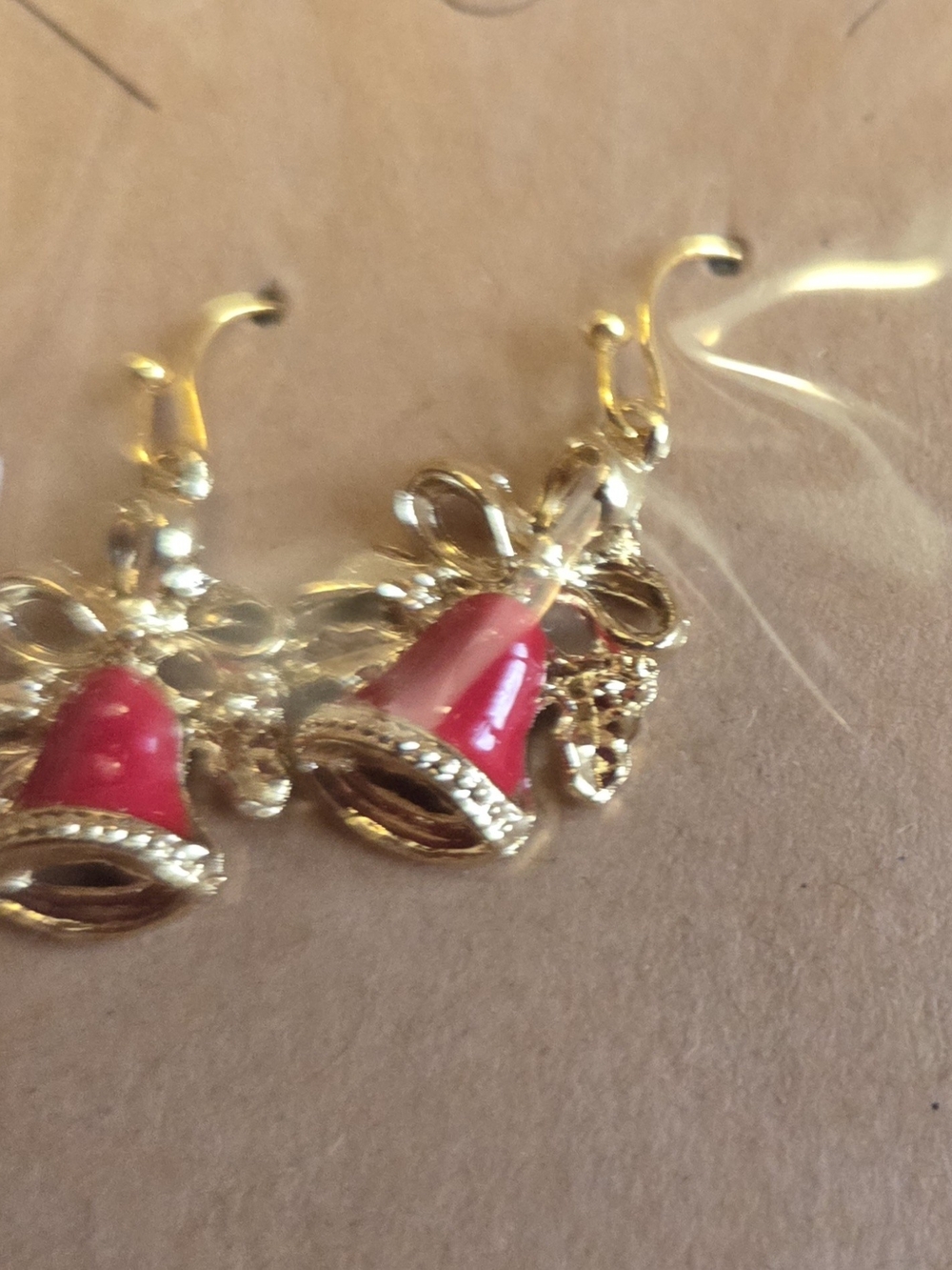 Gold-Tone Red Bell Drop Earrings with Crystal Trim - Women Jewelry